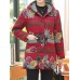 Vintage Women Floral Print Patchwork Button Long Sleeve Hooded Coats