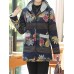 Vintage Women Floral Print Patchwork Button Long Sleeve Hooded Coats