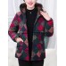 Vinatge Women Thick Warm Print Hooded Pockets Coats