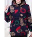 Vinatge Women Thick Warm Print Hooded Pockets Coats