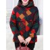 Vinatge Women Thick Warm Print Hooded Pockets Coats