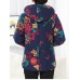 Vintage Women Printed Long Sleeve Fleece Hooded Coats