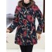 Women Retro Floral Print Buttons Long Sleeve Hooded Coats