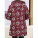 Women Retro Floral Print Buttons Long Sleeve Hooded Coats