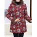 Women Retro Floral Print Buttons Long Sleeve Hooded Coats