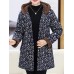 Women Retro Floral Print Buttons Long Sleeve Hooded Coats