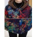 Women Retro Floral Print Buttons Long Sleeve Hooded Coats