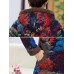 Women Retro Floral Print Buttons Long Sleeve Hooded Coats