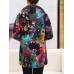 Women Floral Print Buttons Long Sleeve Zipper Winter Coats