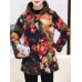 Women Floral Print Buttons Long Sleeve Zipper Winter Coats