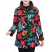 Women Floral Print Buttons Long Sleeve Zipper Winter Coats