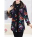 Women Floral Print Buttons Long Sleeve Zipper Winter Coats