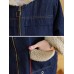 Women Casual Long Sleeve Pockets Fleece Thicken Denim Coats