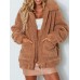 Casual Women Pure Color Lapel Fleece Zipper Coats with Pockets