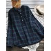 Casual Women Cotton Plaid V-Neck Button Long Sleeve Blouse