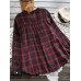 Casual Women Cotton Plaid V-Neck Button Long Sleeve Blouse