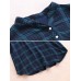 Casual Women Cotton Plaid V-Neck Button Long Sleeve Blouse