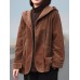 Women Retro Pure Color Hooded Long Sleeve Corduroy Short Coats With Pockets