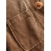 Women Retro Pure Color Hooded Long Sleeve Corduroy Short Coats With Pockets