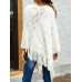 Women Pure Color Geometric Loose Knit Shawl Tassel Sweater Coats