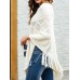 Women Pure Color Geometric Loose Knit Shawl Tassel Sweater Coats