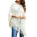 Women Pure Color Geometric Loose Knit Shawl Tassel Sweater Coats