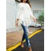 Women Pure Color Geometric Loose Knit Shawl Tassel Sweater Coats