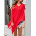 Women Pure Color Geometric Loose Knit Shawl Tassel Sweater Coats