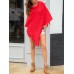 Women Pure Color Geometric Loose Knit Shawl Tassel Sweater Coats