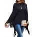 Women Pure Color Geometric Loose Knit Shawl Tassel Sweater Coats