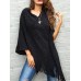 Women Pure Color Geometric Loose Knit Shawl Tassel Sweater Coats