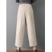 Women Pure Color Elastic Waist Pockets Corduroy Pants