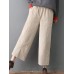 Women Pure Color Elastic Waist Pockets Corduroy Pants