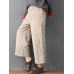 Women Pure Color Elastic Waist Pockets Corduroy Pants