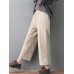 Women Pure Color Elastic Waist Pockets Corduroy Pants