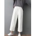 Women Pure Color Elastic Waist Pockets Corduroy Pants