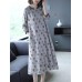 Women Elegant Floral Print Crew Neck Three Quarter Sleeve Dress