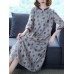 Women Elegant Floral Print Crew Neck Three Quarter Sleeve Dress