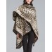 Elegant Leopard Printed Patchwork Shawl Loose Cloak Cardigans for Women