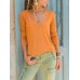 Pure Color Patchwork V-neck Long Sleeve T-shirts