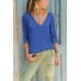 Pure Color Patchwork V-neck Long Sleeve T-shirts