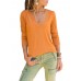 Pure Color Patchwork V-neck Long Sleeve T-shirts