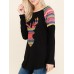 Vintage Women Long Sleeve Elk Printed O-Neck Loose T-Shirts