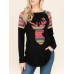 Vintage Women Long Sleeve Elk Printed O-Neck Loose T-Shirts