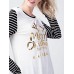 Causal Women Christmas Tree Letter Printed Long Sleeve Striped T-Shirts