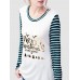 Causal Women Christmas Tree Letter Printed Long Sleeve Striped T-Shirts