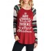 Casual Women Christmas Letter Print Striped Patchwork T-Shirts