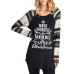 Casual Women Christmas Letter Print Striped Patchwork T-Shirts