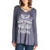 Casual Women Christmas Letter Print Front Cross Crew Neck Long Sleeve T-Shirts