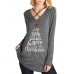 Women Casual Christmas Letter Print Front Cross Long Sleeve T-Shirts